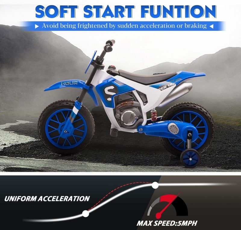 Tobbi 12V Electric Kids Dirt Bike Off-Road Motorcycle With Training Wheels,  Battery Powered Kids Ride On Toy Car, Blue