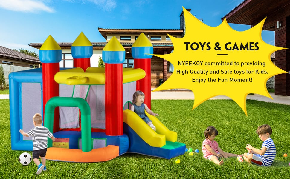 Nyeekoy Inflatable Bounce House Castle Bouncer, Indoor and Outdoor Playset for Toddlers with Carry Bag, Repair Kit TH17H0882A970X6002