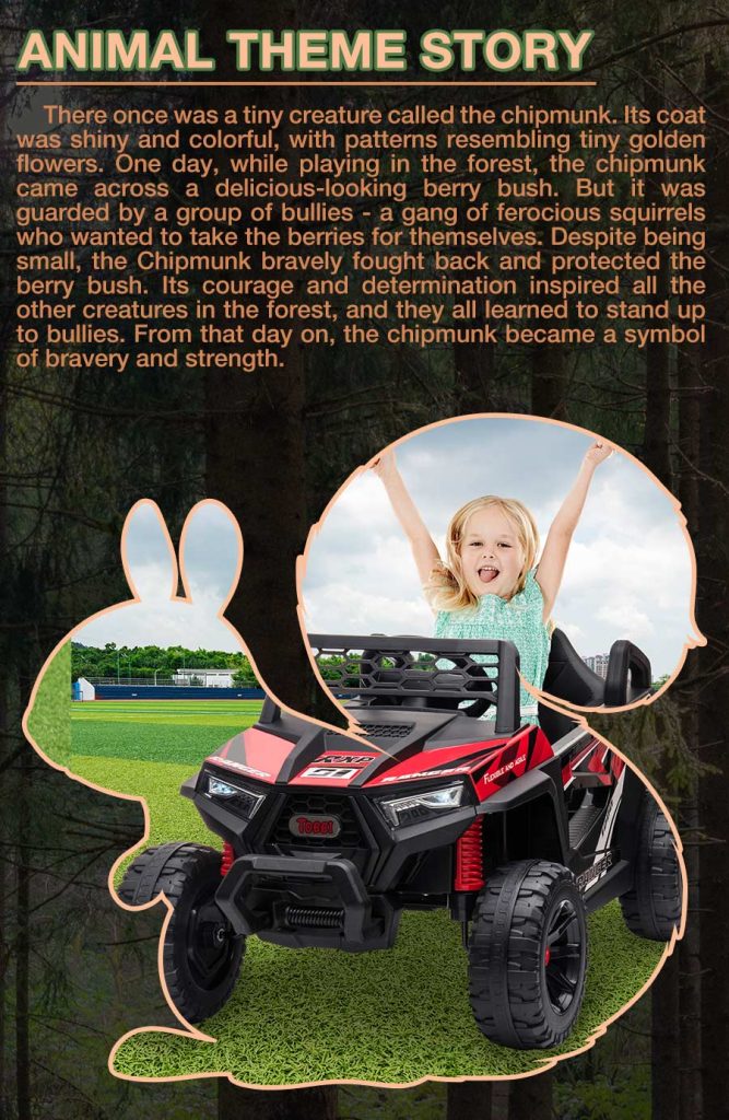 Tobbi 12V Kids Ride on Car Toy Electric Off-Road UTV Truck Battery Powered w/Horn, Music, for Kids Aged 3-5, Black Red, Squirrel-Chipmunk 营销页面移动端切片 04