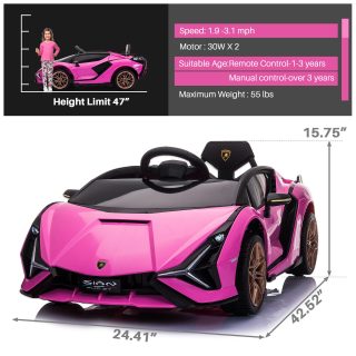 Tobbi 12V Licensed Lamborghini Sian Toy Car, Battery Operated Kids Ride ...