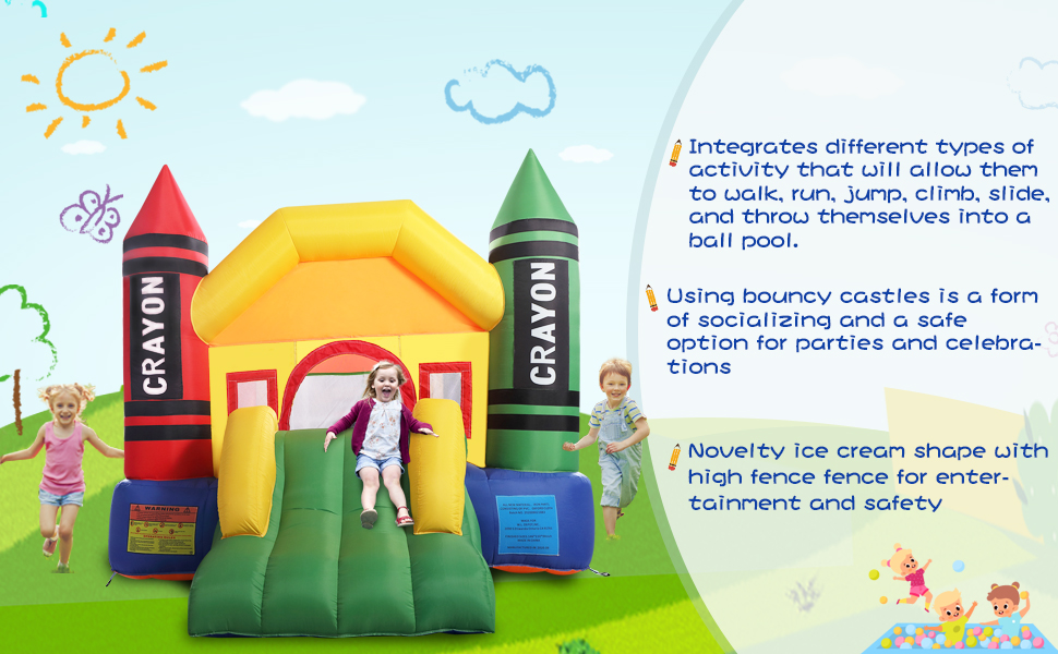Nyeekoy Inflatable Bounce House Kid Jump Castle Bouncer, Outdoor Playset for Toddlers with Slide and Mesh Wall, Including Carry Bag, Repair Kit TH17G0161zt