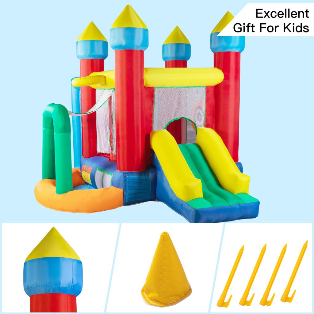 Nyeekoy Inflatable Bounce House Castle Bouncer w/ Long Slide, Jumping Area, Basketball Rim, Soccer Gate,Target Shooting, Ball Playing Area, Including Carry Bag, Repair Kit, Stakes TH17H0882 zt3