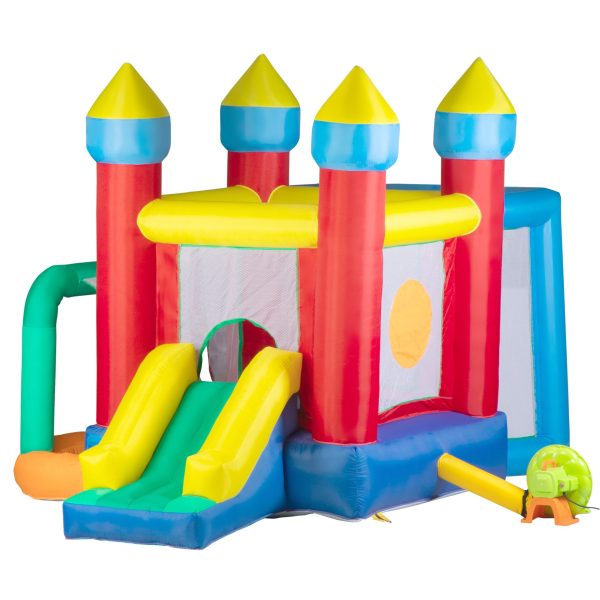 Nyeekoy Inflatable Bounce House Castle Bouncer w/ Long Slide, Jumping Area, Basketball Rim, Soccer Gate,Target Shooting, Ball Playing Area, Including Carry Bag, Repair Kit, Stakes TH17H08823