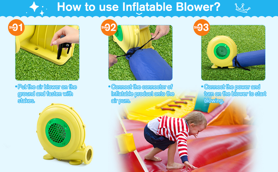 Nyeekoy 680W Air Blower for Inflatable Bounce House Outdoor Playset, Pump Fan for Jumper, Water Slides, Bouncy Castle