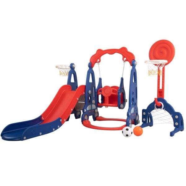 Nyeekoy 5 in 1 Toddler Slide and Swing Set, Kids Play Climber Slide Playset with Football Gate, Basketball Hoops, Indoor Outdoor Playground Toy for children 1-8 Years Old, Red+Blue TH17Y0858 7