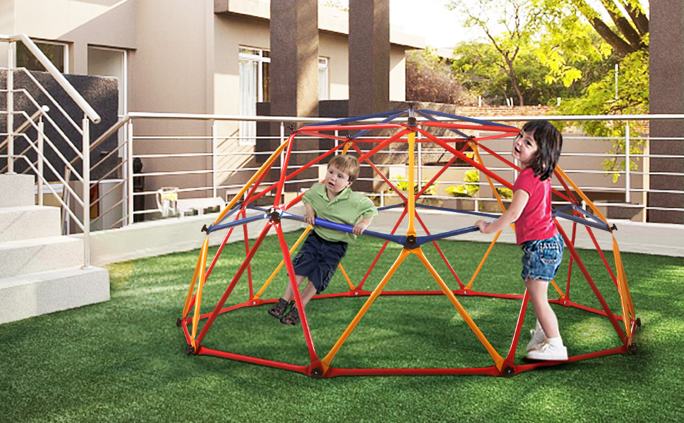 Nyeekoy Children’s Climbing Frame Universal Exercise Dome Climber Play Center Outdoor Playground For Fun, Red+Yellow+Blue TH17G0431ANancy Wang970X6003