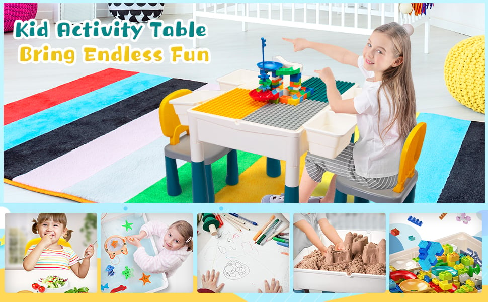 Nyeekoy Kids Activity Table and Chair Set w/ Large Size Blocks, 2 Chairs, Writing Table, Sand Table, for Kids Over 3 Years Old, Gray+Green 46ed003a 25fa 4238 9fe8 fe475a7a89c2. CR00970600 PT0 SX970 V1