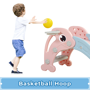 Nyeekoy 3 In 1 Toddler Slide, Kid’s Climbing Sliding Fun Toy w/ Basketball Hoop and Ball, Indoor and Outdoor, Pink TH17E0753A Kira300X3005