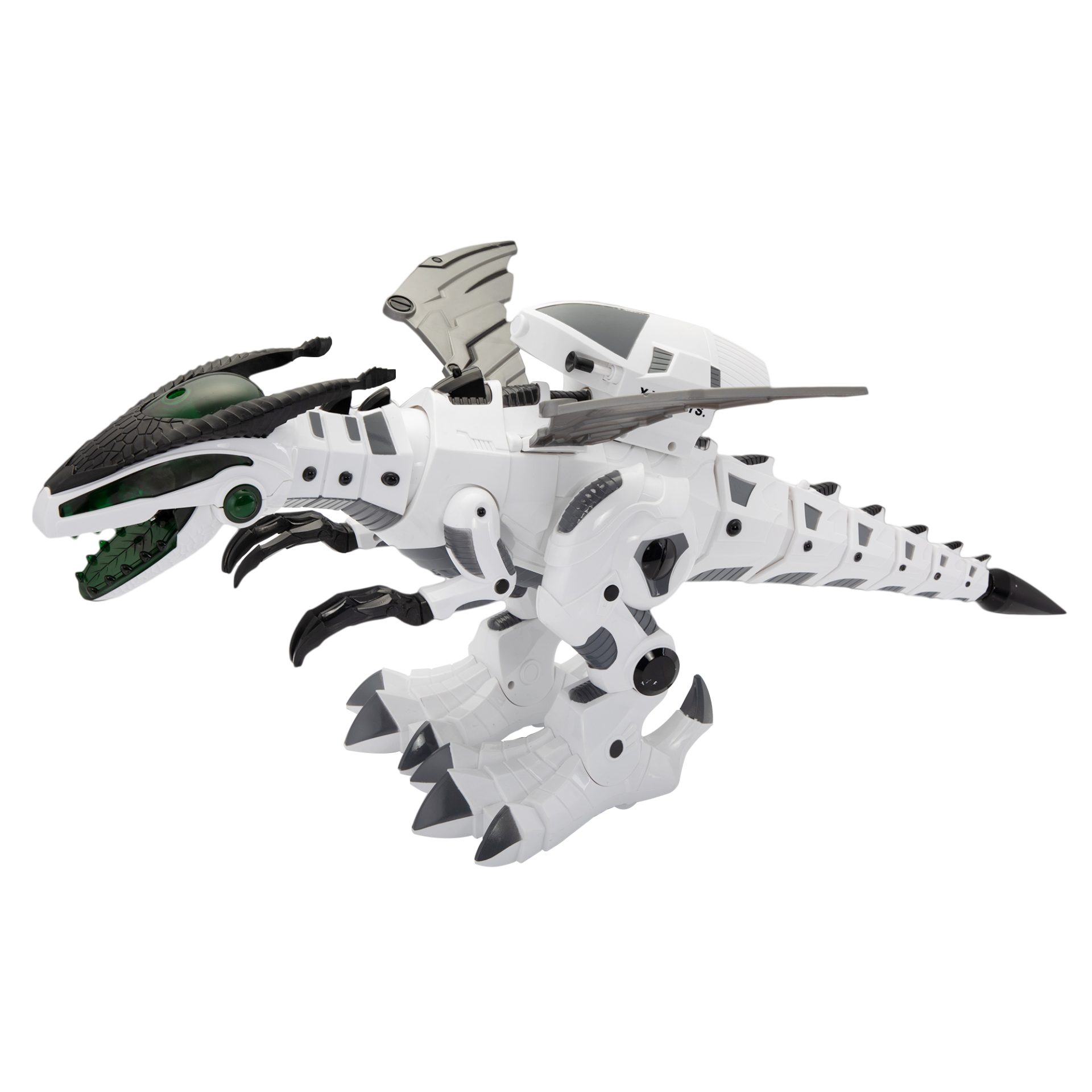Nyeekoy Remote Control Dinosaur Robot, Intelligent Interactive Smart Toy with Singing, Dancing, Storytelling, Missiles Launching and Mist Spraying, Gray+White TH17F0808 2