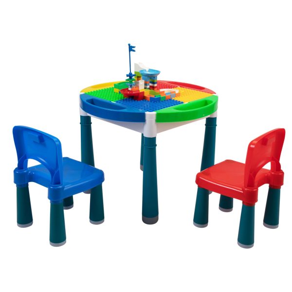 Nyeekoy 6-In-1 Kids Multi Activity Plastic Table and Chair Set, Play Block Table with 71 PCS Compatible Big Building Bricks Toy for Toddlers, Multi-Color TH17N083293 Nyeekoy