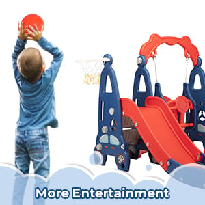Nyeekoy 4 In 1 Kid’s Cartoon Car Slide and Swing Play-Set Toddler Fun Toy w/ Ball, Rim, Net, Red+Blue TH17Y0822AKira300X3006