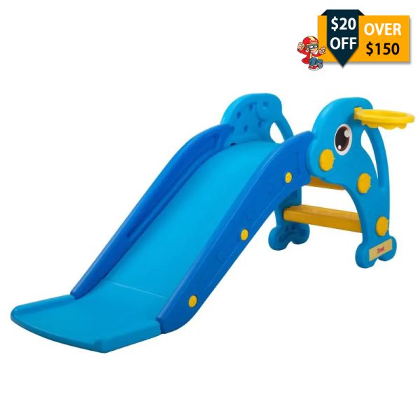Nyeekoy 3 In 1 Toddler Slide, Kid’s Climbing Sliding Fun Toy with Basketball Hoop and Ball, Kids Indoor Playground, Sky Blue TH17Y0840