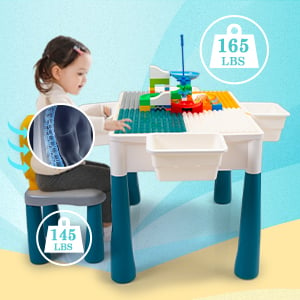 Nyeekoy Kids Activity Table and Chair Set w/ Large Size Blocks, 2 Chairs, Writing Table, Sand Table, for Kids Over 3 Years Old, Gray+Green aedb86ef 55e3 4b8f a823 95434403e84d. CR00300300 PT0 SX300 V1