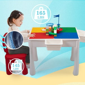 Nyeekoy Kids Activity Table and Chair Set w/ Large Size Blocks, 2 Chairs, Writing Table, Sand Table, for Kids Over 3 Years Old, Red+Blue f74663e1 7d31 47e4 a67d 3aa574930ed4. CR00300300 PT0 SX300 V1