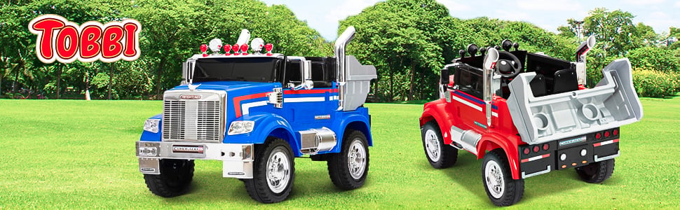 Tobbi 12V Toy Electric Licensed Freightliner, Kids Ride On Toy Car Battery Powered Dump Truck Tractor with Remote Control 2 1