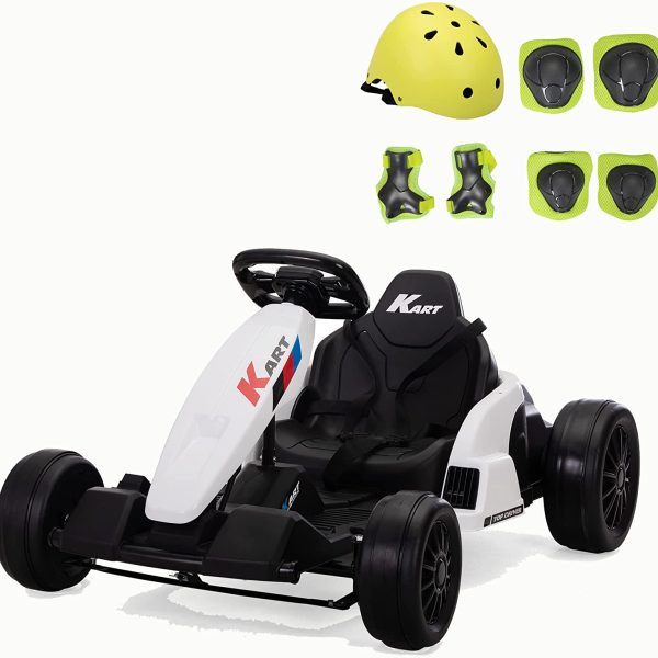 Tobbi 24V Electric Kids Go Kart, Battery Powered Drift Racing Ride On Toy Car with Protective Suits, Horn, MP3, White+Black 718fvpXB7GL. AC SL1500 Go Karts