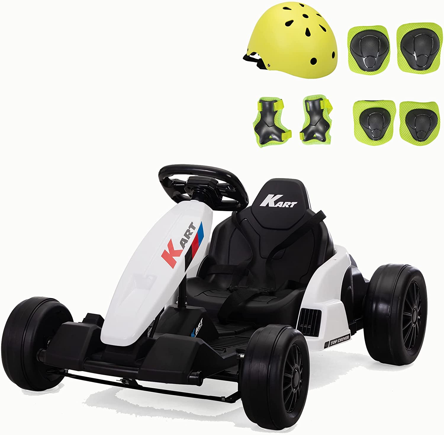 Tobbi 24V Electric Kids Go Kart, Battery Powered Drift Racing Ride On Toy Car with Protective Suits, Horn, MP3, White+Black 718fvpXB7GL. AC SL1500