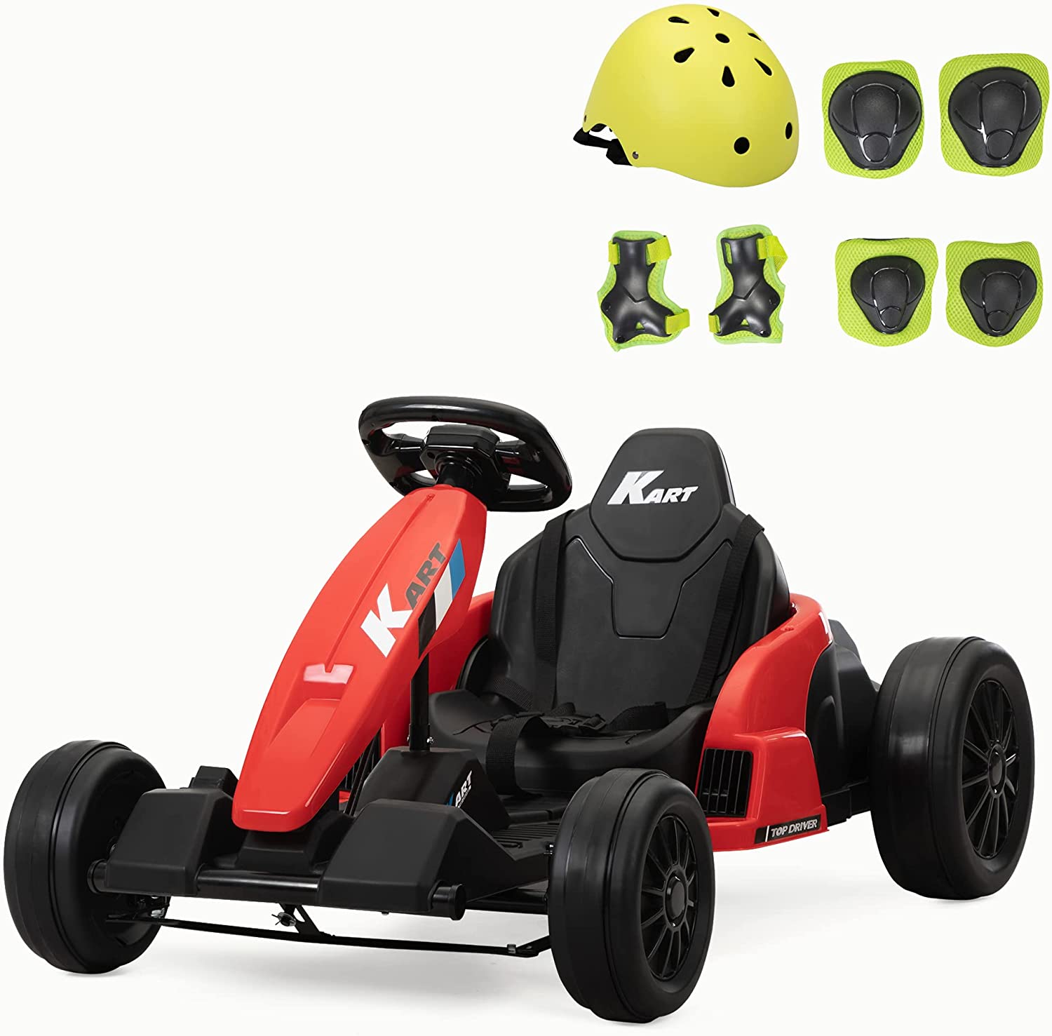 Tobbi 24V Electric Kids Go Kart, Battery Powered Drift Racing Ride On Toy Car with Protective Suits, Horn, MP3, Red+Black 71FjGDM GeL. AC SL1500