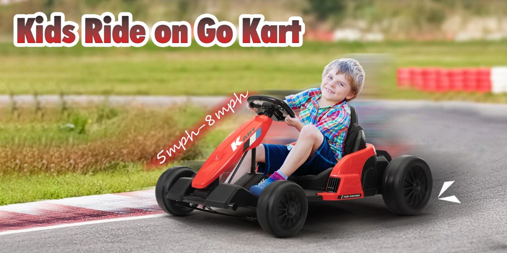 Tobbi 24V Electric Kids Go Kart, Battery Powered Drift Racing Ride On Toy Car with Protective Suits, Horn, MP3, Red+Black TH17E0987A2000X10001