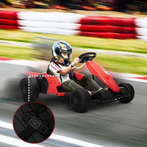 Tobbi 24V Electric Kids Go Kart, Battery Powered Drift Racing Ride On Toy Car with Protective Suits, Horn, MP3, Red+Black