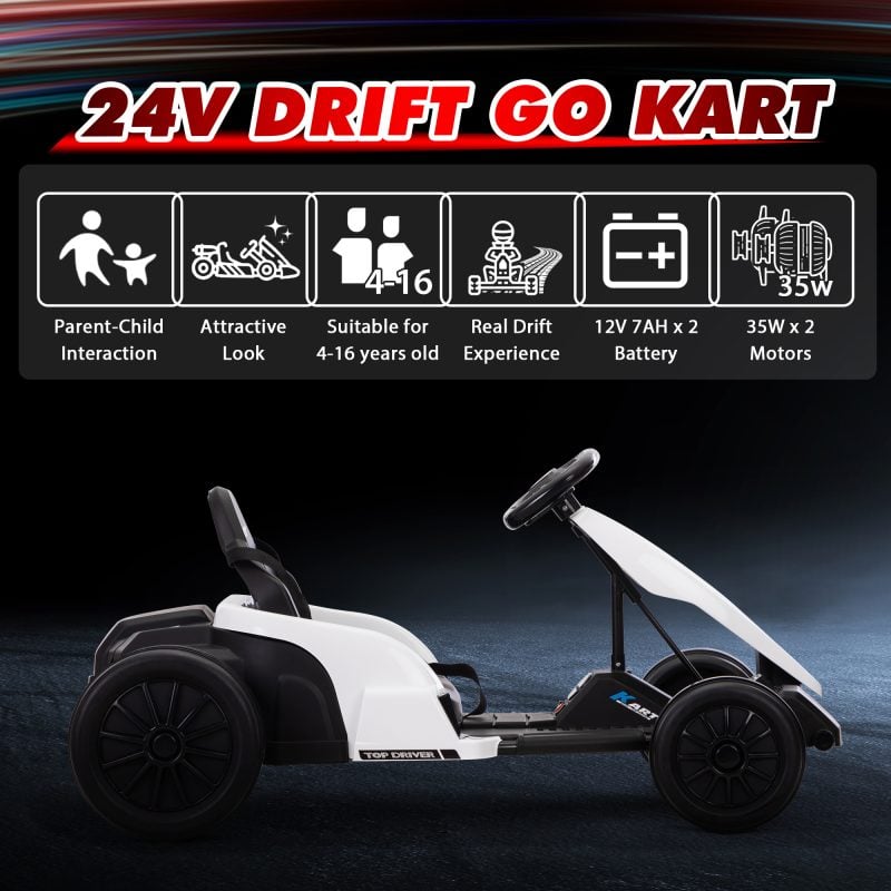 Tobbi 24V Electric Kids Go Kart, Battery Powered Drift Racing Ride On Toy  Car With Protective Suits, White+Black, Scorpion-Deathstalker