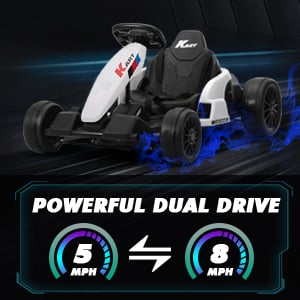Tobbi 24V Electric Kids Go Kart, Battery Powered Drift Racing Ride On Toy Car with Protective Suits, Horn, MP3, White+Black TH17M0993A300X3001