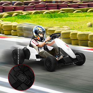 Tobbi 24V Electric Kids Go Kart, Battery Powered Drift Racing Ride On Toy Car with Protective Suits, Horn, MP3, White+Black TH17M0993A300X3002