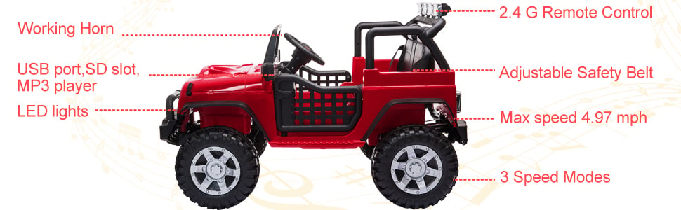 Tobbi 12V Ride On Truck Toy w/ Remote Control& Bluetooth, Red