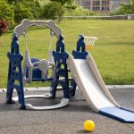 Nyeekoy 4-In-1 Toddler Extra-Long Slide and Swing Outdoor Playset, Kids Indoor Playground Baby Climber Slide Toy with Basketball Hoop, Blue+Gray photo review