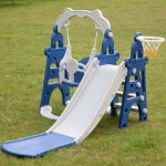 Nyeekoy 4-In-1 Toddler Extra-Long Slide and Swing Outdoor Playset, Kids Indoor Playground Baby Climber Slide Toy with Basketball Hoop, Blue+Gray photo review