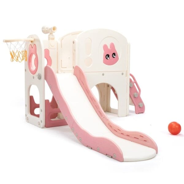 TOBBI & NYEEKOY 8-in-1 Indoor Outdoor Slide Set, Medium Rabbit-Themed Toddler Climber Playset