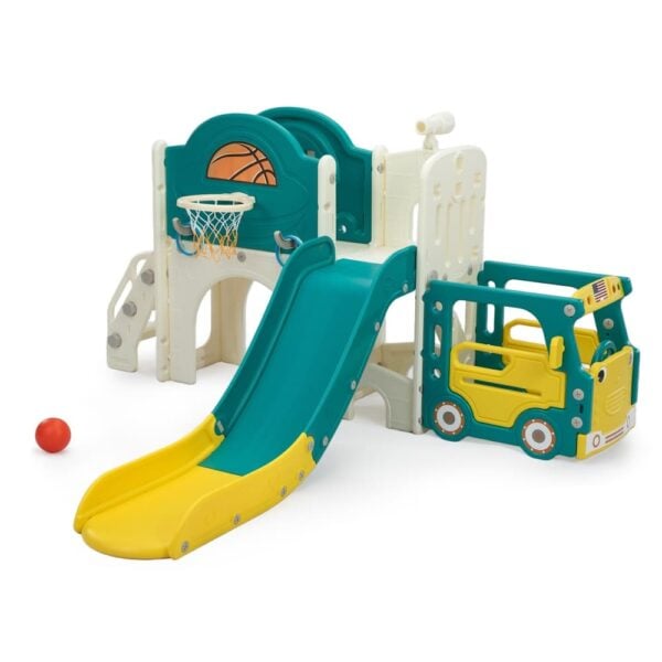 TOBBI & NYEEKOY 9-in-1 Bus-Themed Toddler Slide，Climber Playset