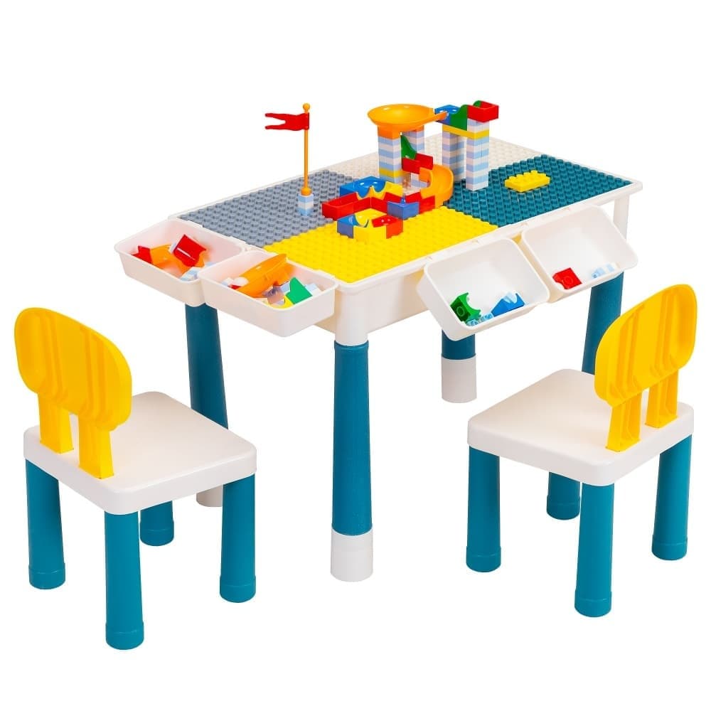 TOBBI & NYEEKOY Multi-Function Rectangular Kids Activity Table Set，DIY Blocks&Storage Chairs