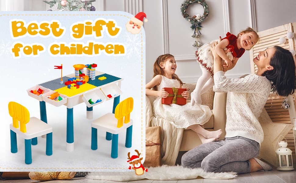 TOBBI & NYEEKOY Multi-Function Rectangular Kids Activity Table Set,DIY Blocks&Storage Chairs