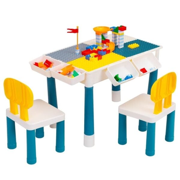TOBBI & NYEEKOY Multi-Function Rectangular Kids Activity Table Set，DIY Blocks&Storage Chairs