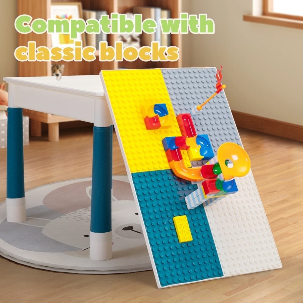 TOBBI & NYEEKOY Multi-Function Rectangular Kids Activity Table Set，DIY Blocks&Storage Chairs