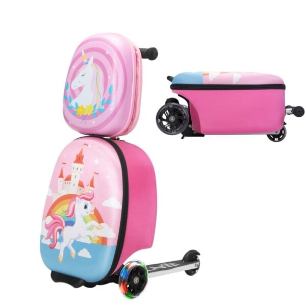 TOBBI & VLIVE Kids Scooter Suitcase 2-Piece Set, LED Light Folding Scooter Luggage and 12-Inch Backpack