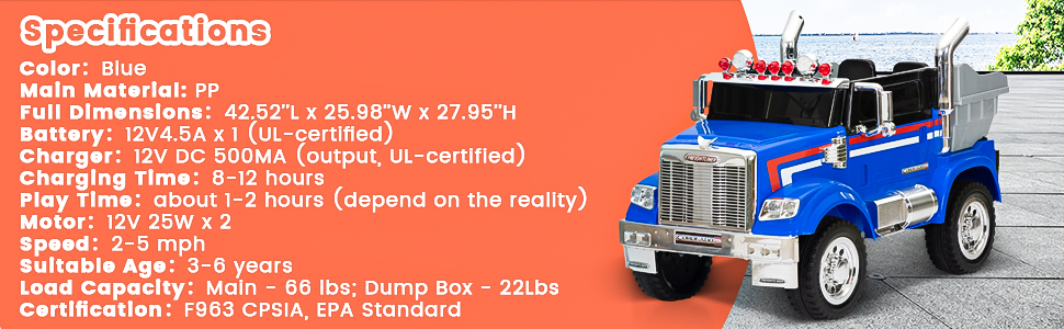 TOBBI 12V Licensed Freightliner Ride On Toy Dump Truck Tractor w/ RC, Blue 25134a8b 1a23 45f0 afbe 4d1a7ab1b9d9. CR00970300 PT0 SX970 V1