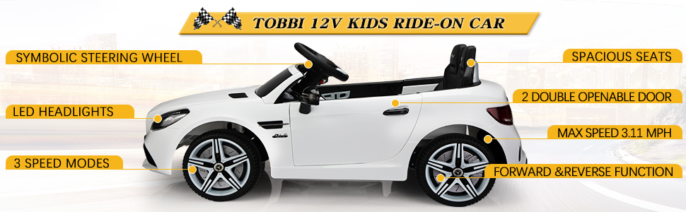 Tobbi 12V Kids Ride On Car, Licensed Mercedes Benz SLC 300 Kids Toy Electric Car, White 2bb9ce09 6d20 4846 bfeb 85a07196d93a. CR00970300 PT0 SX970 V1