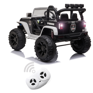 TOBBI 12V Kids Ride On Truck Toys Electric Police Car with with Remote Control, White 3c 1