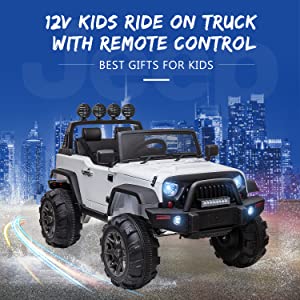 12V Kids Ride On Cars Truck Motorized Vehicles Toys with Remote Control 3 Speeds , White 3f