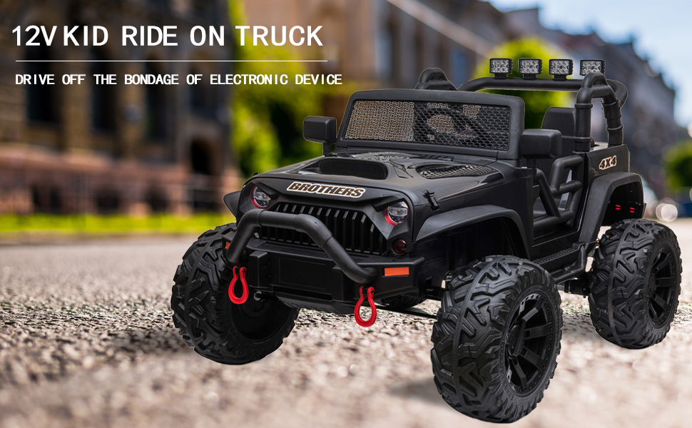 TOBBI 12V Electric Kids Ride On Truck Toys with Remote Control for Boys Girls in Black 4a