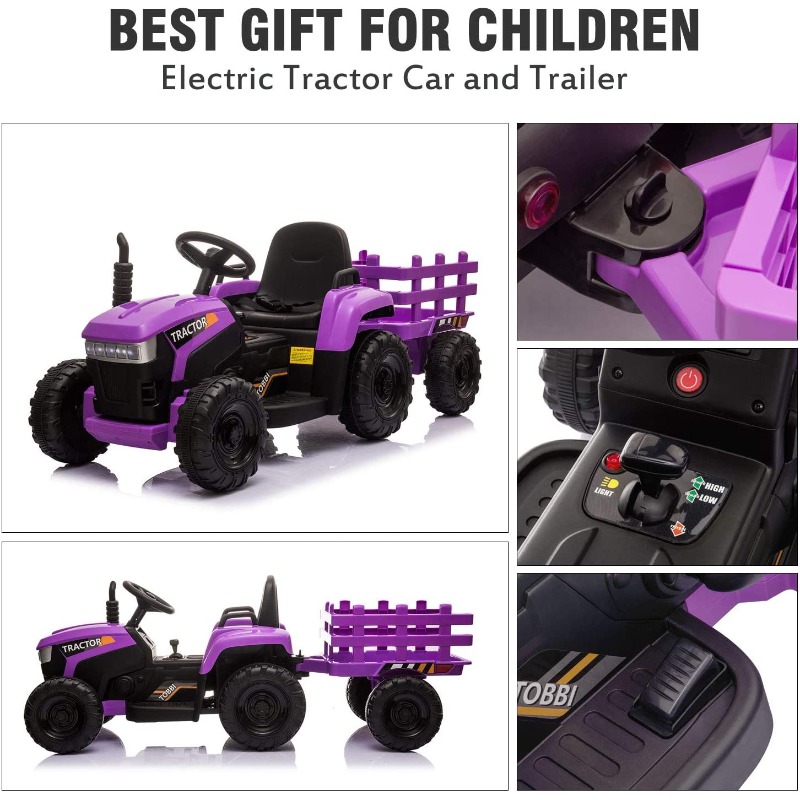Tobbi 12V Battery-Powered Electric Tractor Kids Ride on Toy Gift, Purple 5 51
