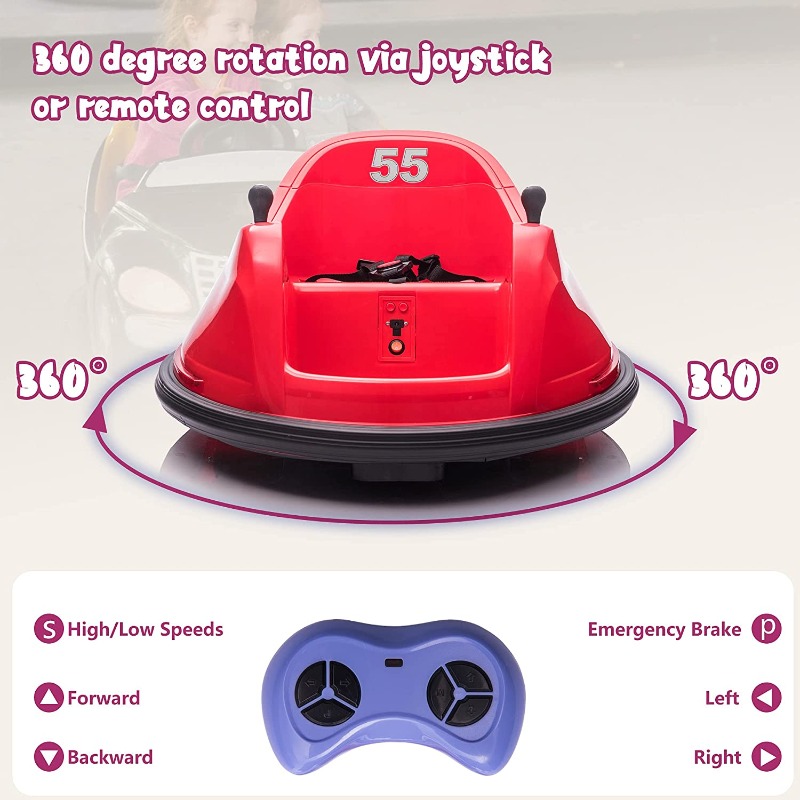 Tobbi 6V Electric Ride On 360 Spin Bumper Car for Kids with Remote Control, Red 5 53