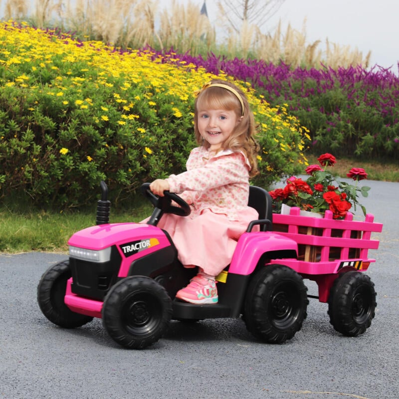Tobbi 12V Kids Power Wheels Tractor Ride On Toy with Trailer Rose Red 5 82