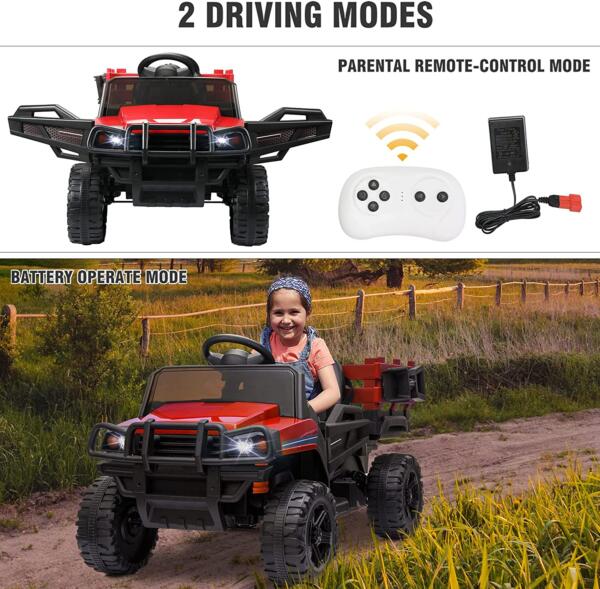 Tobbi 12V Electric Truck for Kids with Remote Control Ride On Toy with Trailer, Red 6 21