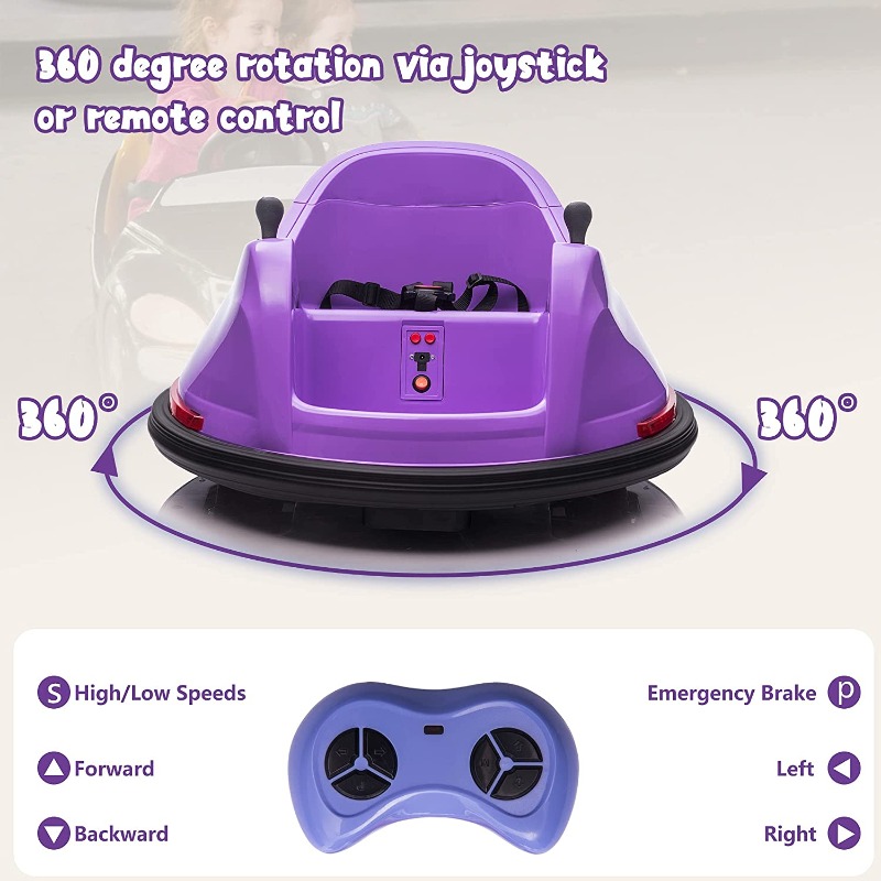 Tobbi Kid's Electric Ride On 360 Spin Bumper Car with Remote Control, Purple 6 61