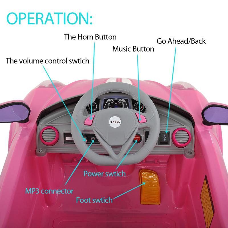 Tobbi 6V Kids Power Wheel for Girls 3-8, Pink 6v kids electric car with mp3 head lights pink 23 2