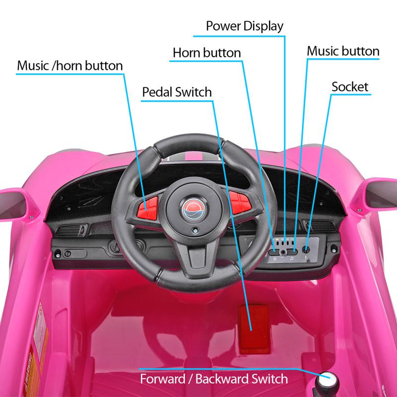 Tobbi 6V Pink Power Wheel Car for Kids W/ Remote Control 6v remote control kids ride on car with mp3 pink 9 1