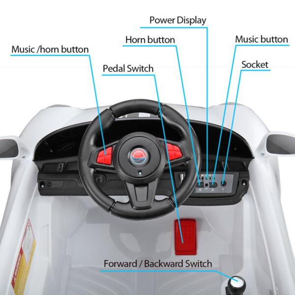 Tobbi Kids Power Wheel Car Ride On Toy, White 6v remote control kids ride on car with mp3 white 6 1